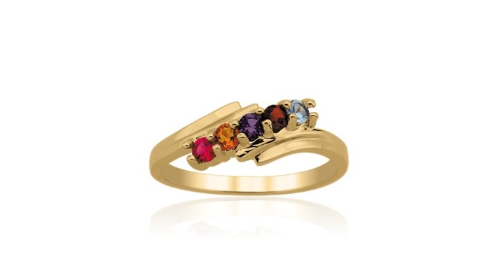 Bague familiale Riviera cinq pierres de naissance anneau dévié en or blanc  10k pour femme - Bijouter