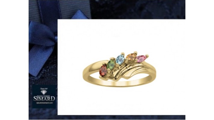 Bague familiale Riviera cinq pierres de naissance anneau dévié en or blanc  10k pour femme - Bijouter